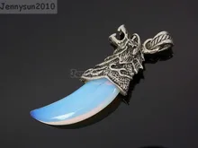 Natural Opalite Gems stones Claw Paw Tibetan Silver Carved Wolf Head Pendant Charm Beads Great for Jewelry Design 10Pcs/Pack