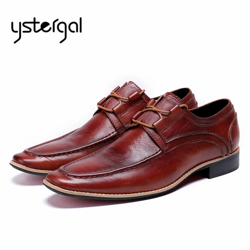 YSTERGAL Genuine Leather Men Casual Shoes Lace Up Wedding Dress Shoes Prom Flats Mens Oxfords Chaussure Homme Mocassin
