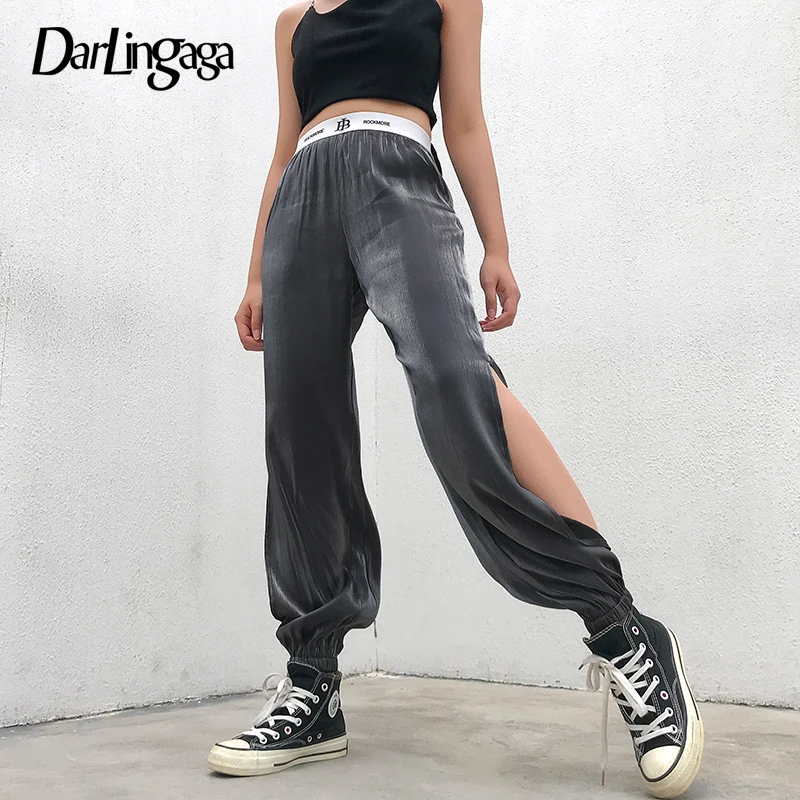 

Darlingaga Streetwear Bling Harem Pants Women Joggers Hip Hop Dance Trousers Side Split High Waist Pants Sweatpants Fashion 2019