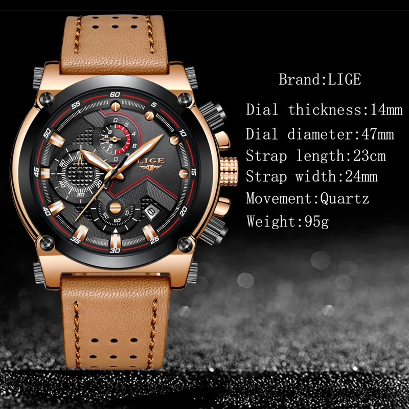2018 LIGE Mens Watches Business Top Luxury Brand Quartz Wristwatch Men Leather Dress Waterproof Sport Watch Relogio Masculino