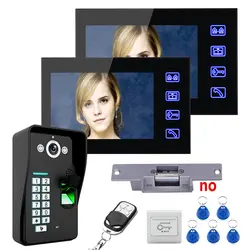 7 "двух мониторов радиочастотный идентфикатор отпечатков пальцев видео-телефон двери вызывное устройство с дверным звонком на IR-CUT Камера