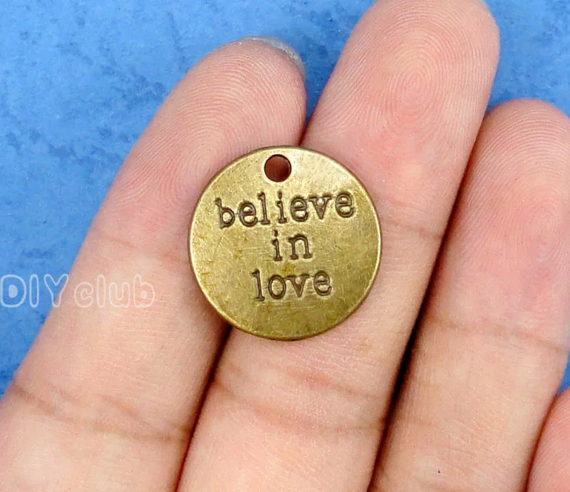40pcs Antique Bronze Believe In Love Charms Pendant 20mmbronze charms
