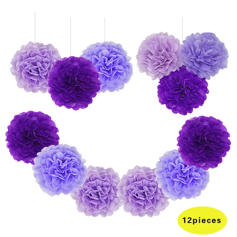 

HAOCHU 12pcs 10inch Tissue Paper Pom Poms Ball Flower Wedding Stage Backdrop Decoration Baby Shower Birthday Party Supplies