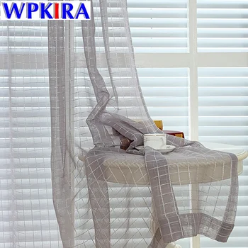 

White Lattice Window Curtains For Living Room Grey Drapes Sheer Voile Plaid Cotton Tulle Kitchen Drape Panel Curtain WP036-30