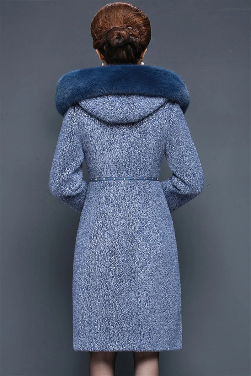 Новый Большие размеры Для женщин зимнее пальто вода бархат шерстяная куртка Для женщин с капюшоном меховой воротник шерстяное пальто