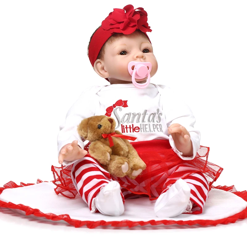 

22" reborn babies toys lifelike silicone reborn dolls with bear doll & pacifier&bottle for children birthday gift boneca
