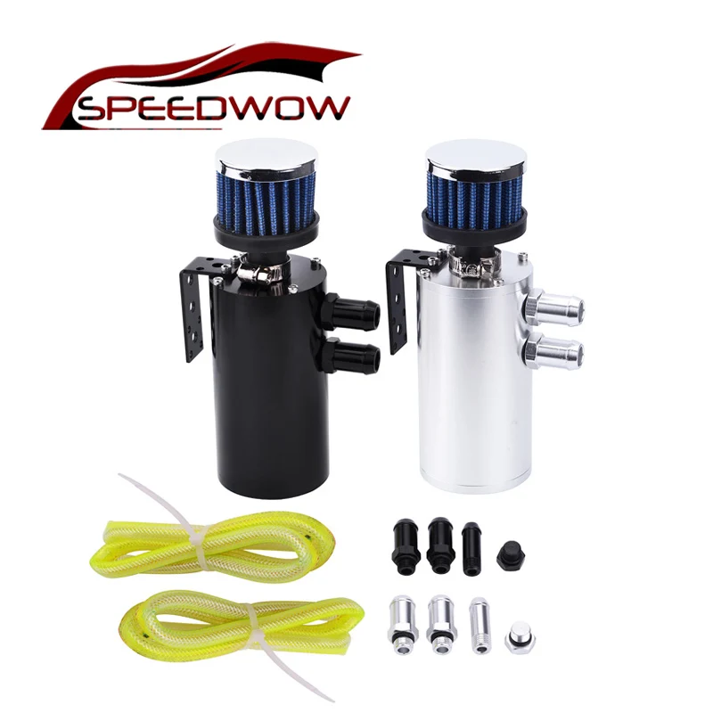 

SPEEDWOW Auto Car Racing Engine Oil Catch Can Reservoir Tank 300ML With Breather Filter Baffled Black and Silver Oil Catch Cans