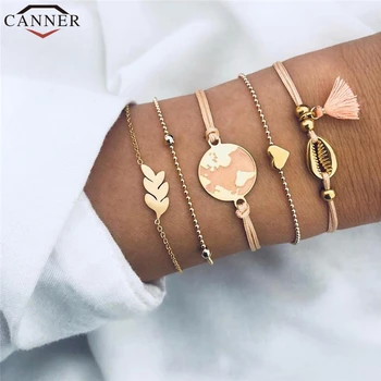 

CANNER Bohemian Beads Heart Shell Bracelets Set for Women Boho Tassel Bracelets Gold Charm Bracelet Femme Armband bileklik H50