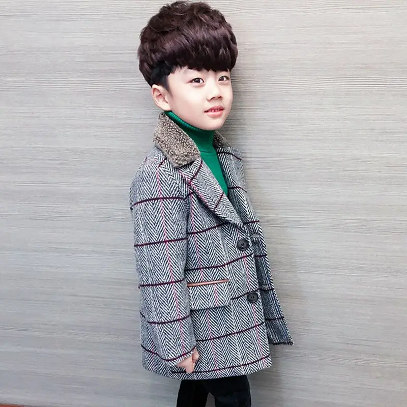 Зима-Весна ; модное бархатное шерстяное пальто для мальчиков - Цвет: Серый