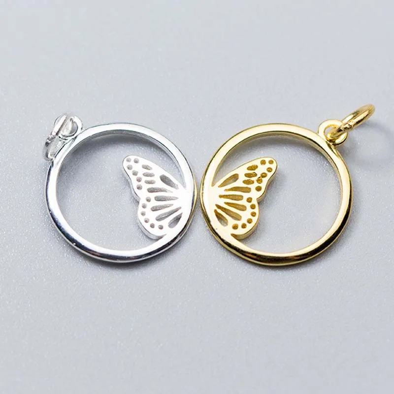 

Fashion Craft Gold Silver Color Butterfly Wings Circle Charms 16x14mm 925 Sterling Silver Medallion Pendants DIY Jewelry Making