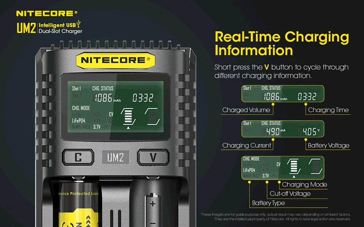 NITECORE UM2 автоматический универсальный Быстрый Интеллектуальный USB ЖК-дисплей батарея