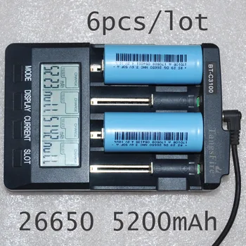 

NEW 6PCS ICR 3.7V 26650 rechargeable battery 5200mah lithium ion li-ion cell for led flashlight torch and battery pack 5000MAH