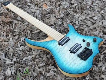 

NK Headless Electric Guitar style Model red burst Eye Poplar Veneer top maple Neck Guitar free shipping