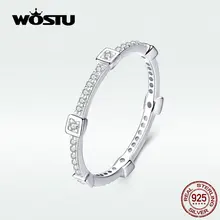 WOSTU кольца с прозрачными квадратными цирконами, Настоящее 925 пробы, серебряные кольца с блестящими круглыми цирконами, модные ювелирные изделия DXR551
