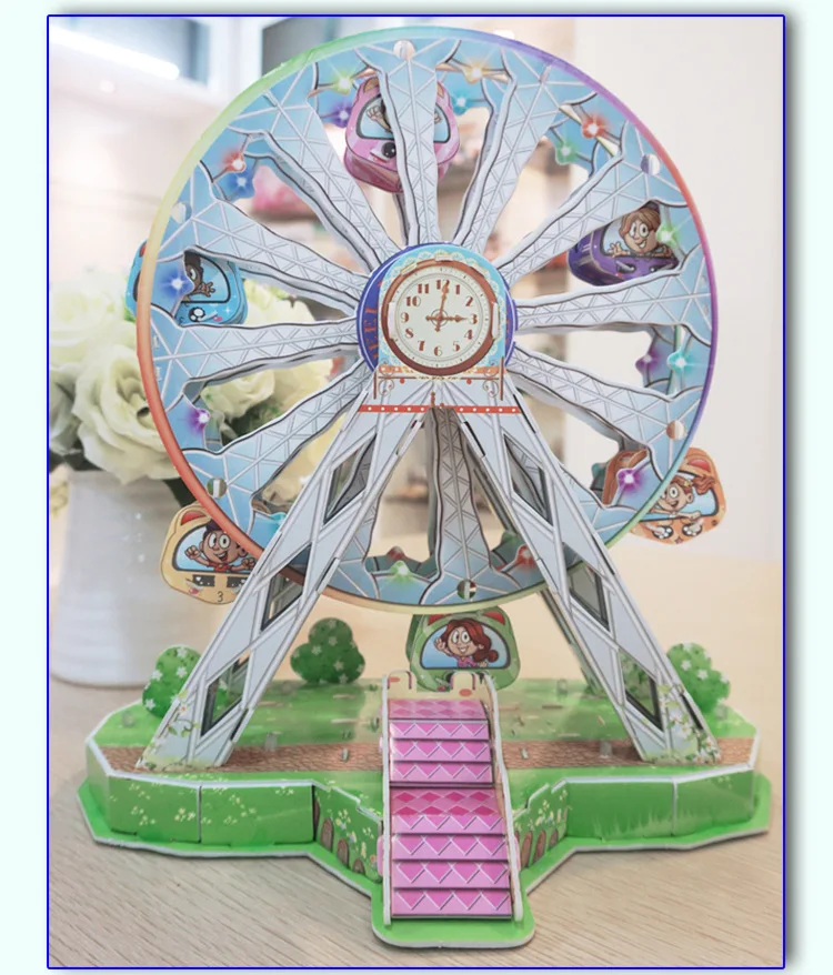 

3D Puzzle Amusement Park/Ferris Wheel with Music and Lights 360-degree Rotating Puzzle DIY Educational Kids Toys