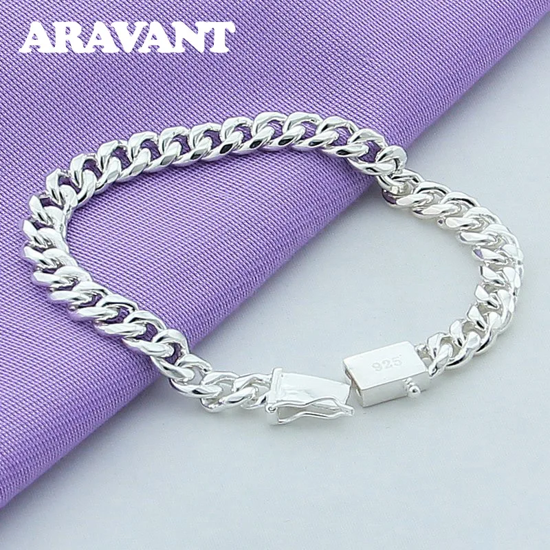

925 Silver 8mm Sideways Bracelet For Men Fashion Jewelry