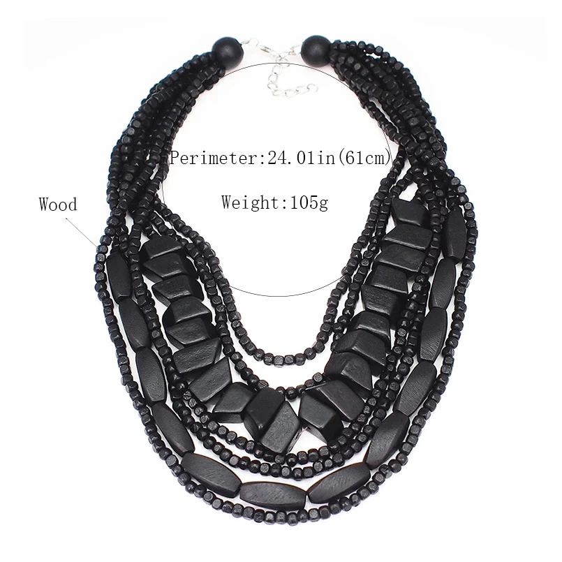 MANILAI Bohemian Multilayer Wood Bead Choker Necklaces For Women Handmade Beaded Statement Necklace Jewelry 8 Colors
