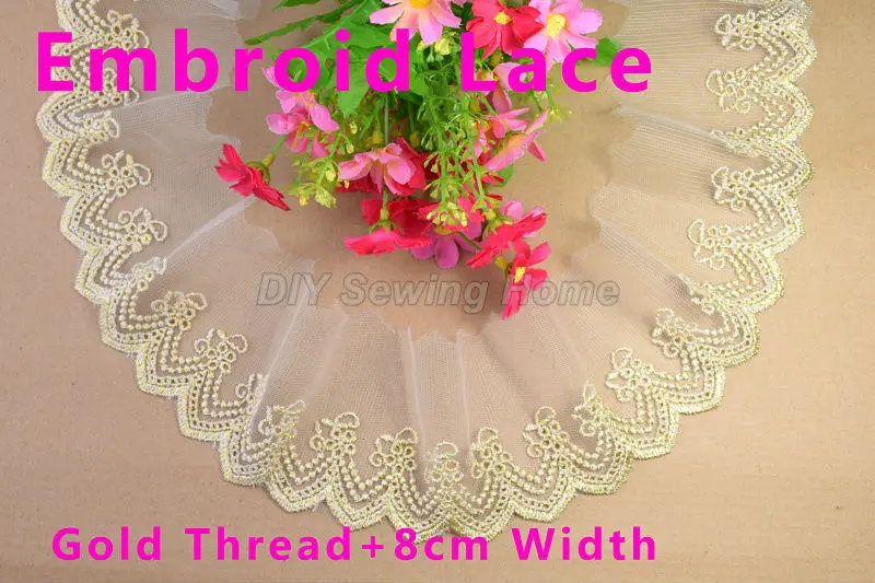 8cm width gold thread Embroid sewing ribbon guipure lace trim or fabric warp knitting DIY