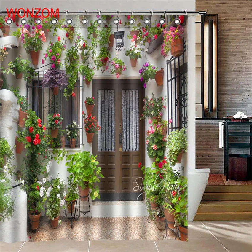 Wonzom زهرة دش الستائر مع 12 خطاطيف للحمام ديكور المنزل الحديث حمام ماء ستارة الحمام جديدة الملحقات Wonzom زهرة دش الستائر مع 12 خطاطيف للحمام ديكور المنزل الحديث حمام ماء ستارة الحمام جديدة الملحقات