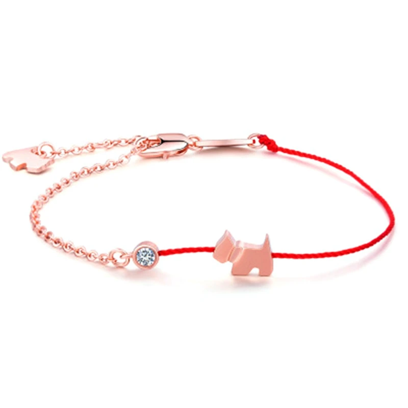 Rose Gold Color Animal Signs Dog Bracelet Men's Women's Red Thread Charms Bracelets For Valentine's Day Gifts