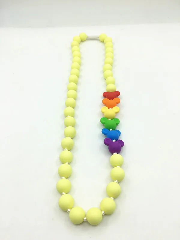 baby yellow Новое Силиконовое ожерелье-прорезыватель-Силиконовое детское ожерелье для кормления грудью с Микки бусинами игрушка BPA бижутерия для ребенка и мамы - Окраска металла: baby yellow