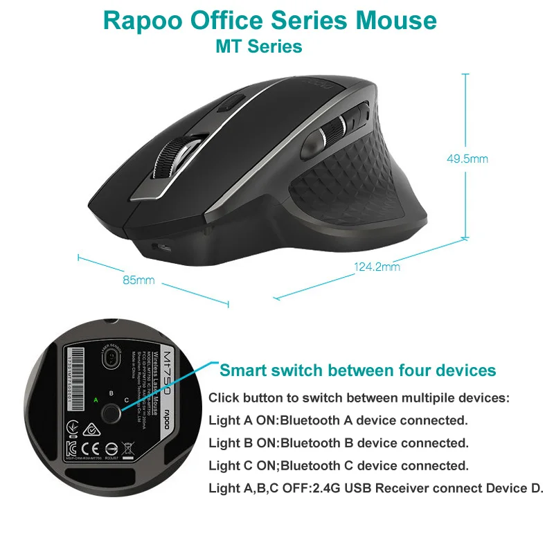 Rapoo Multi-mode Беспроводной тонкий металлический клавиатура и Перезаряжаемые лазерной Мышь Combo Bluetooth 3,0/4,0 и 2,4 г переключаться между 4 устройства