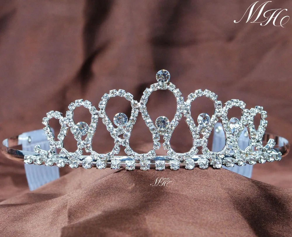 Hearts Tiaras Hair Combs Clear Rhinestones Crown Wedding Pageant Prom Headpieces 