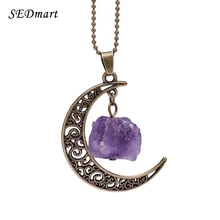 SEDmart, ручная работа, натуральный розовый кристалл, античная бронза, галактика, луна, подвеска, ожерелье, Целебный Камень, рождественский подарок, Женские Ювелирные изделия