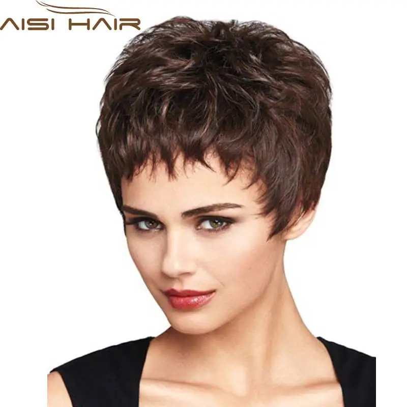 6 Short Brown Hair Wig For Black Women Short Female Haircut Pixie Cut Cheap Synthetic Hair Wig African American Wig