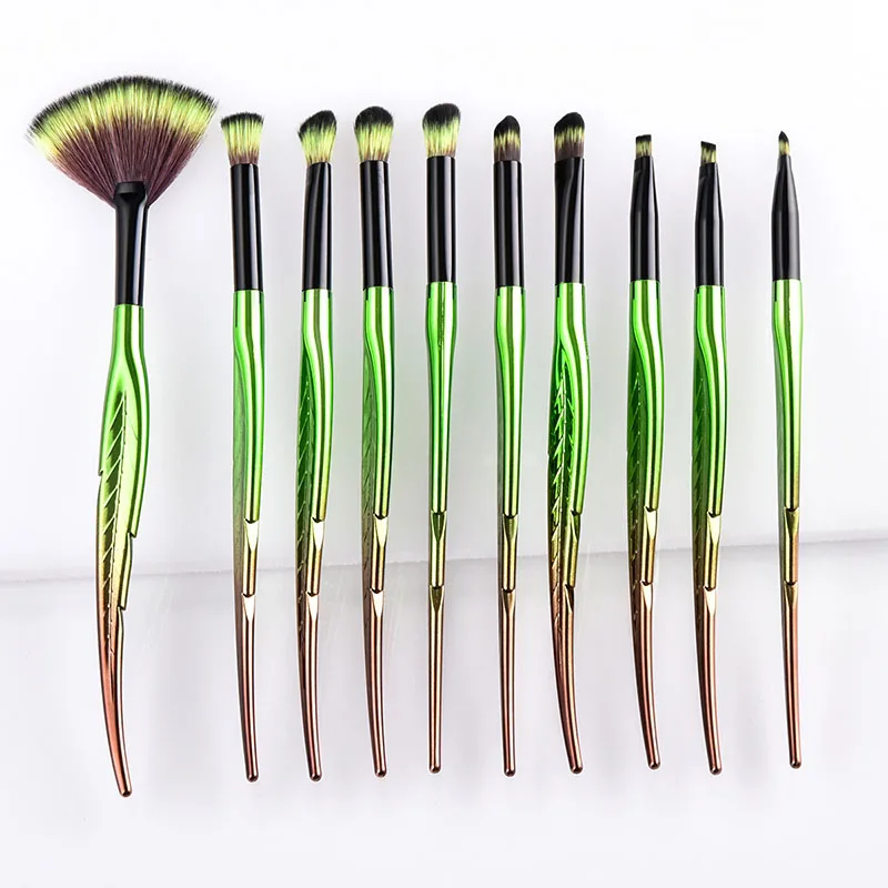 

10 PCS Leaf Makeup Brush Sets & Kits Beauty Cosmetics Soft Fiber Powder Brush Check is Red Beauty Suit