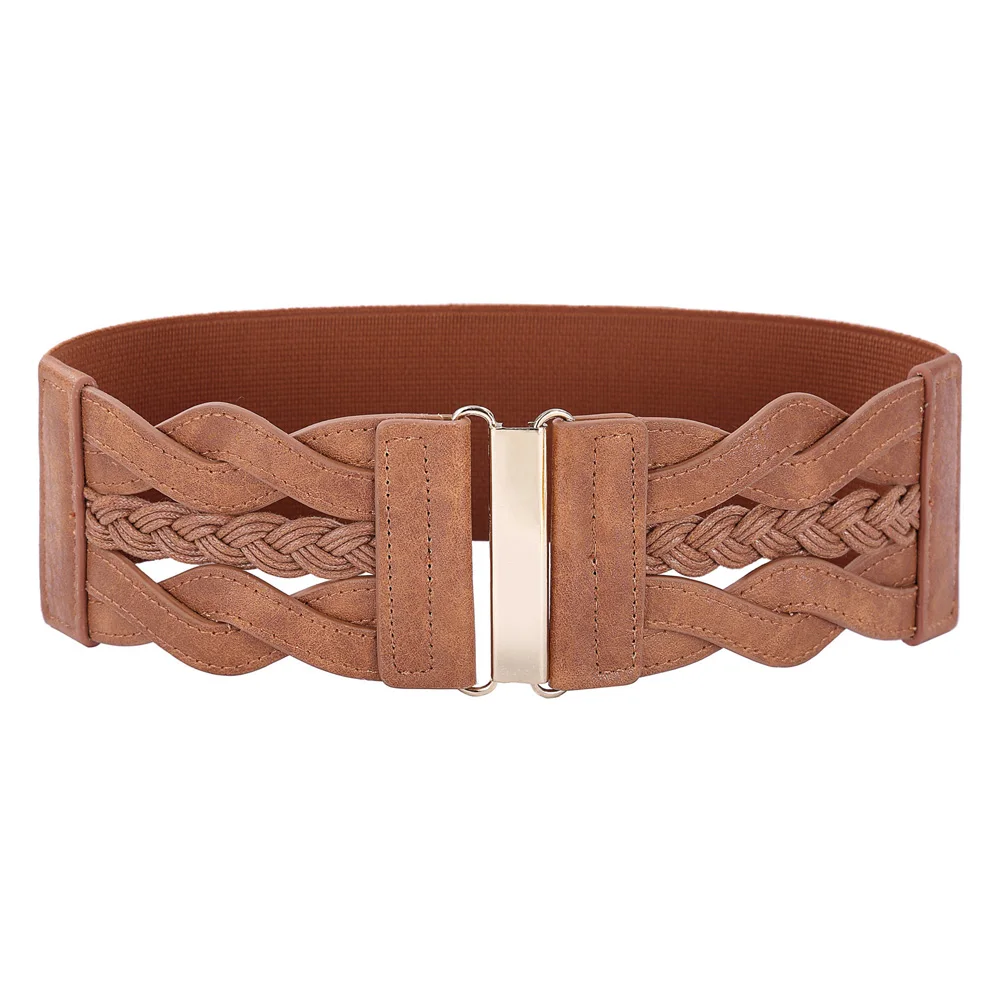 

Fashion Women Belts Braided PU Metal Hook Buckles High Stretchy Ladies Elastic Waist Belt Waistband Belle Poque 2019