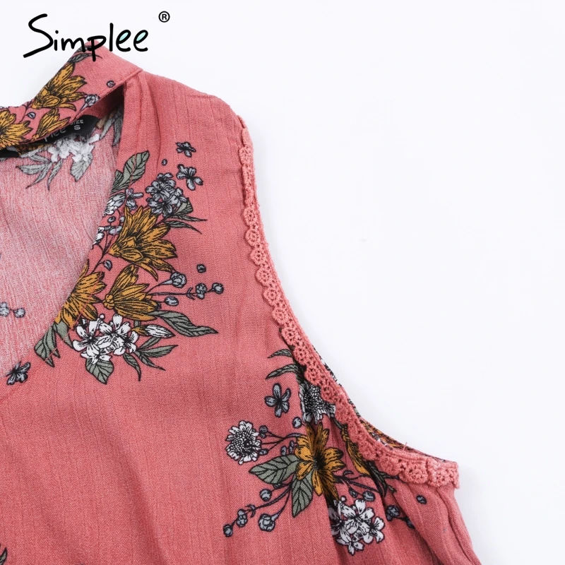 Женская рубашка Simplee без рукавов, привлекательная блузка с чокером, цветочным принтом, многоуровневыми оборками и v-образным вырезом, повседневная летняя майка с кружевами в стиле бохо