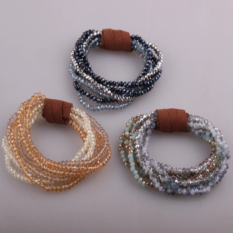 Fashion Women Dress Armband Mini Crystal Beads Bracelet set Handmade