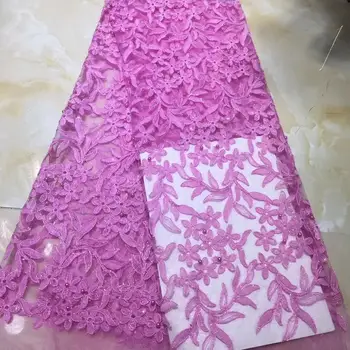 

2019 Pink high quality French Nigerian beads sequins net lace,African tulle mesh sequence lace fabric for party dress 5yards/lot