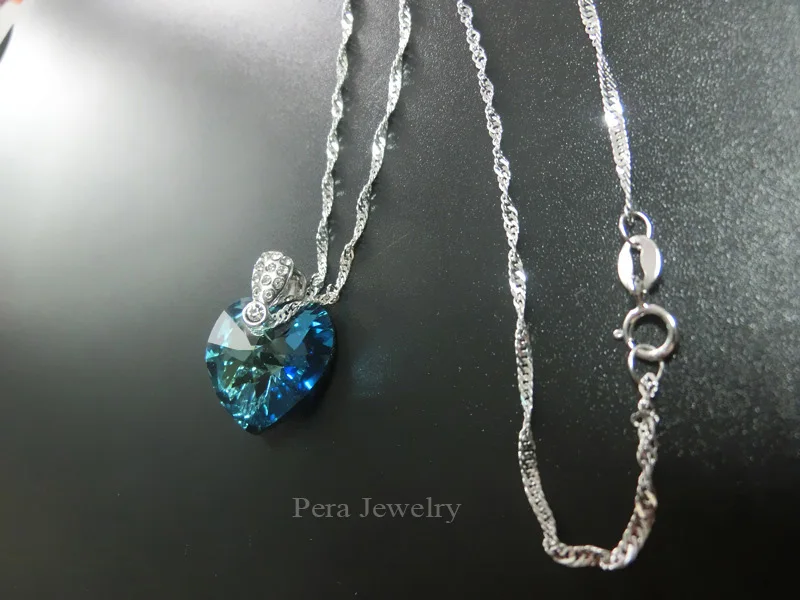 PERA CZ сверкающий белый золотой Цвет Королевский голубой кристалл камень в форме сердца кулон Цепочки и ожерелья Для женщин ювелирные изделия с фианитом P016