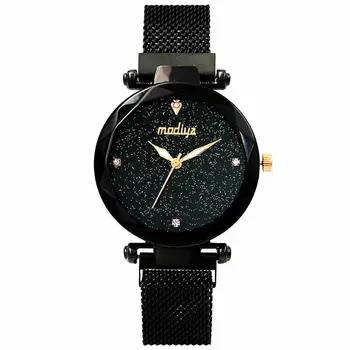 

Luxury Black Diamond Watch Noble Style Women Watches Fine Bracelet Lady's Wristwatch Magnet Buckle Easy to wear French Designer