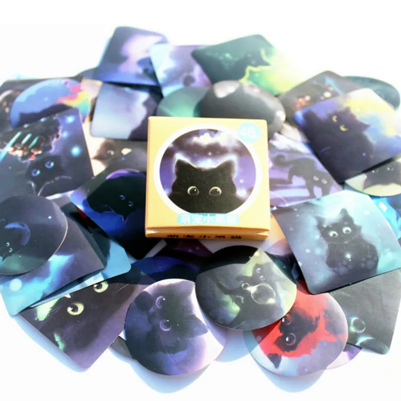

40pcs Black Cat of the Night Memo Stickers Pack Posted It Kawaii Planner Scrapbooking Stationery Escolar School Supplies