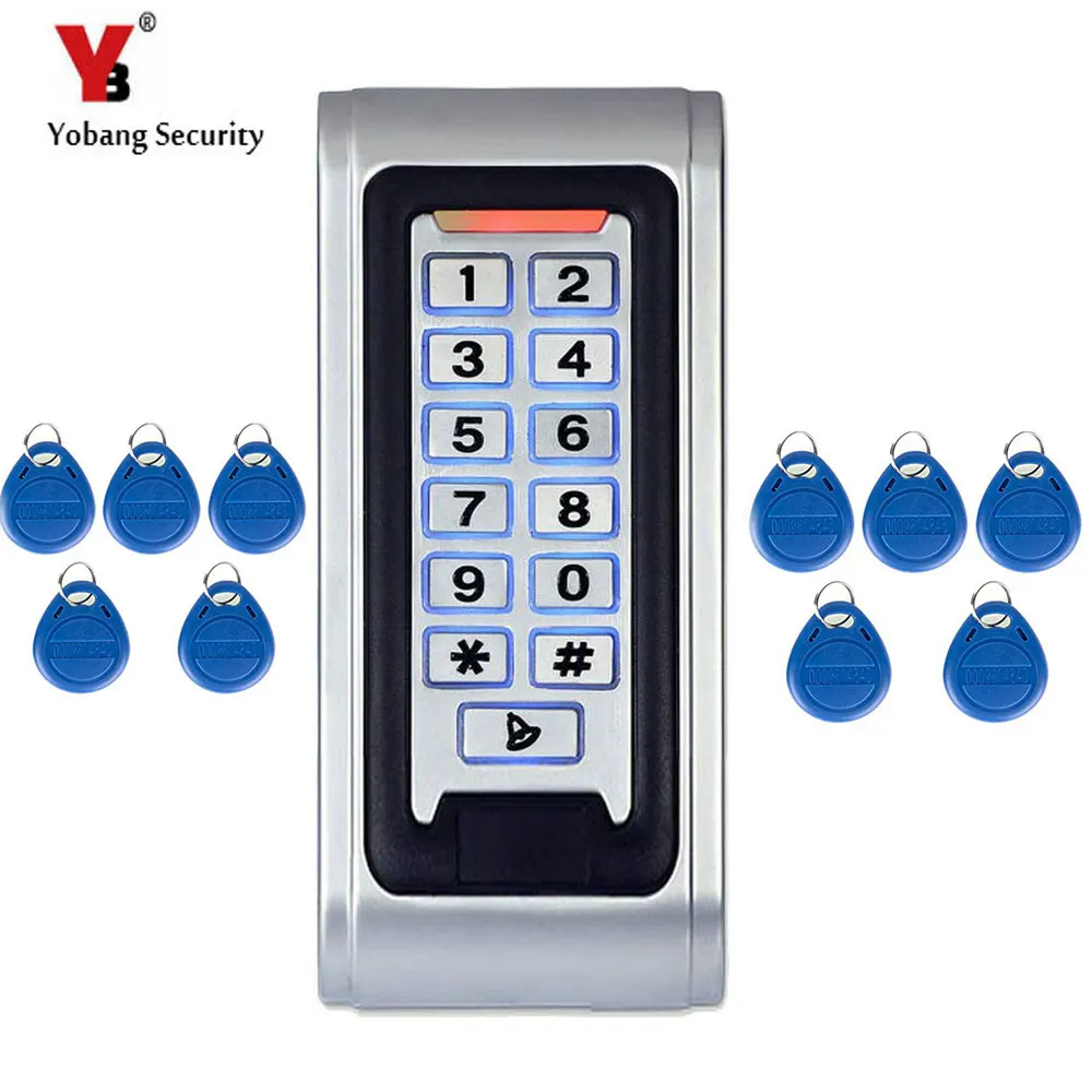 

Yobang Security Waterproof RFID Card Access Control System Gate Opener Metal RFID 125KHZ ID Keypad Standalone Button Card doors