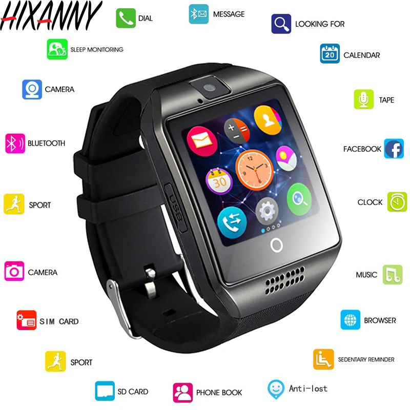 

Bluetooth Smart Watch Men Q18 With Touch Screen Big Battery Support TF Sim Card Camera for Android Phone Smartwatch Reloj Men 4G