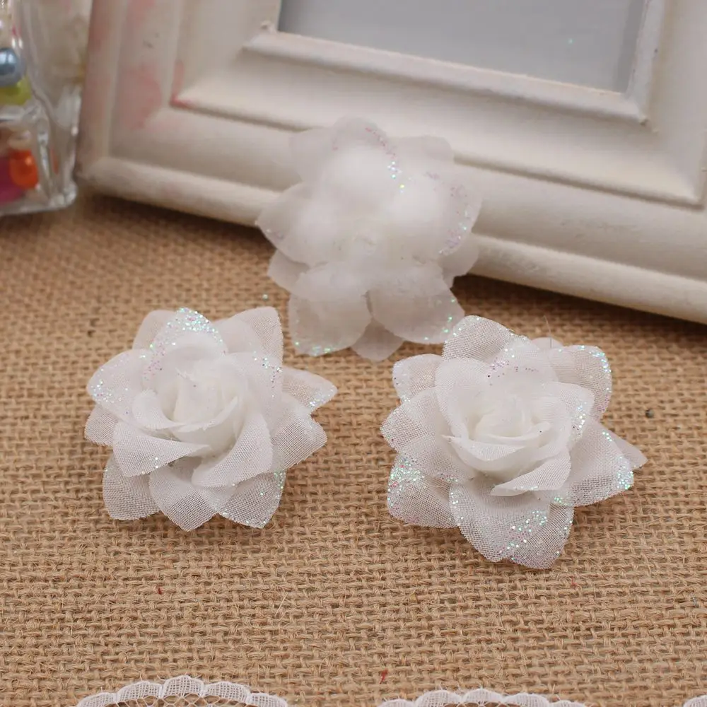 10 шт. 4,5 см искусственные розы марлевые Свадебные туфли головной убор, украшенный венком, сделай сам, ремесло, подарок, зажим, искусственные цветы - Цвет: Белый