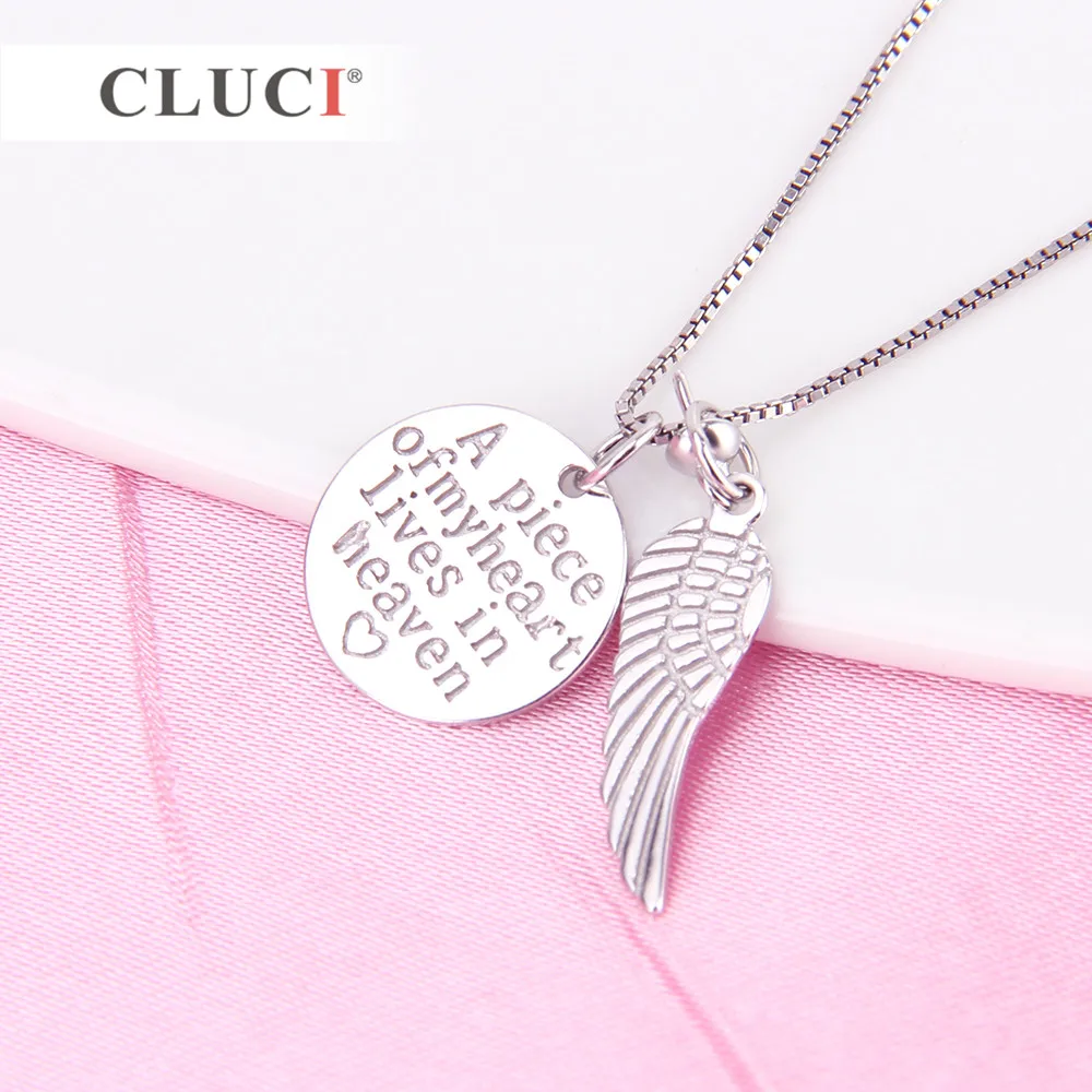 CLUCI 925 Sterling Silver Angle Wing Pendant Mounting A piece lives in Heaven Round Pendant separable necklace diy SP247SB