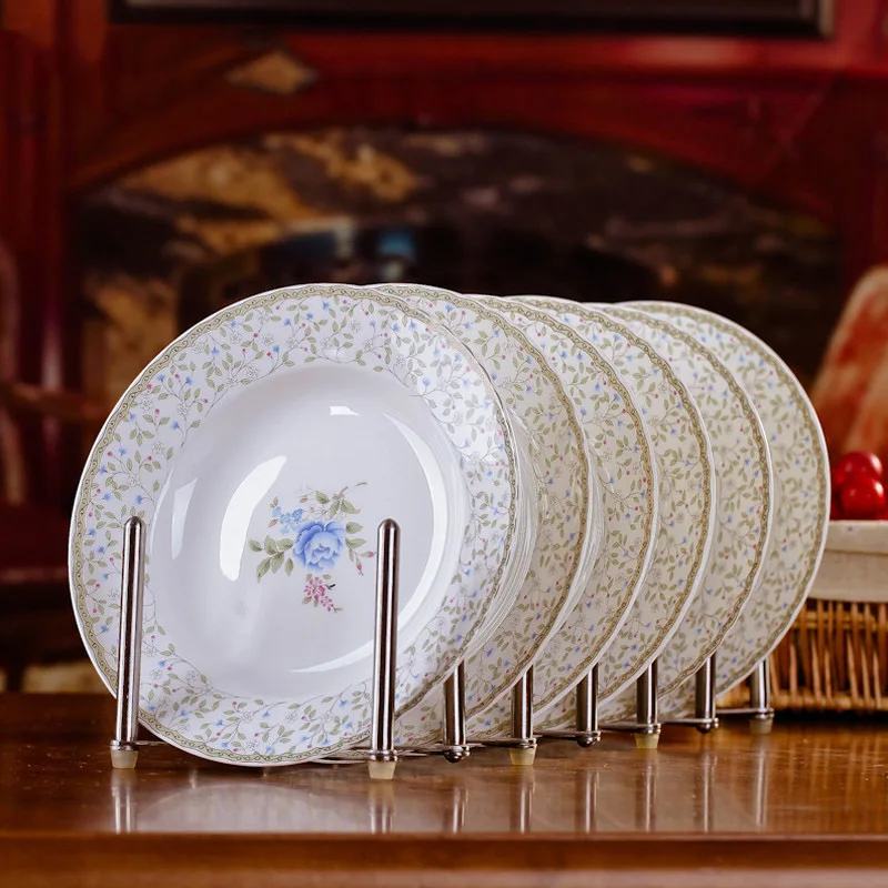6pcs/set American Dining Room Ceramic Tableware Jingdezhen Bone China Porcelain Dinnerware 8*inch Deep Soup Dishes Decor Plates 3