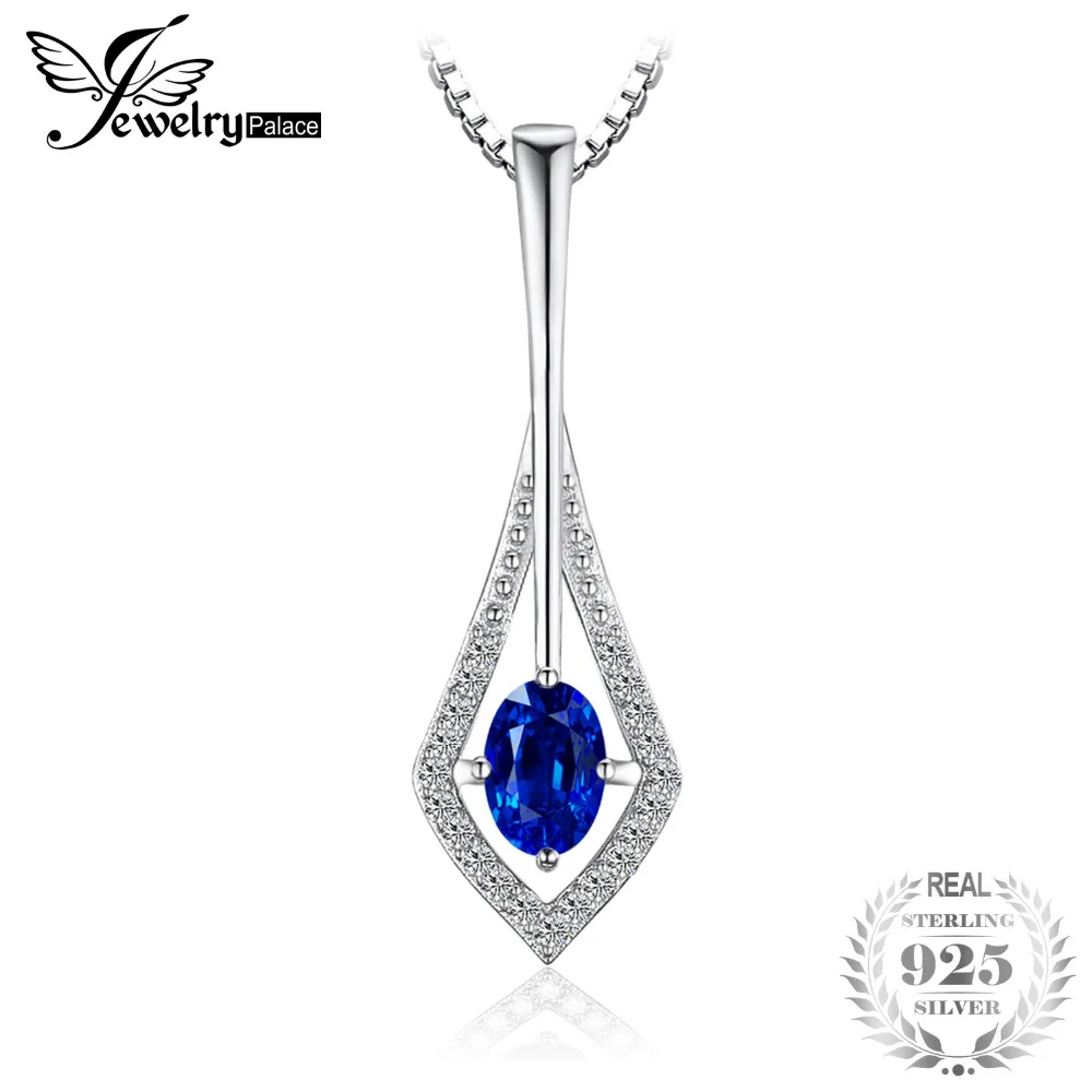 

JewelryPalace Fashion 0.7ct Oval Cut Created Sapphire Pendant 925 Sterling Silver Party Vintage Fine Jewelry Not Include a Chain