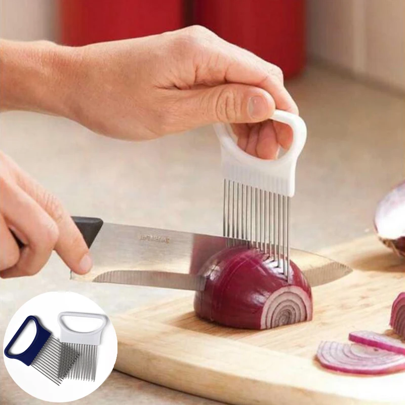 ZOPHIL Onion Slicers Kitchen font b Gadgets b font Handy Stainless Steel Holder Tomato Vegetable Cutter