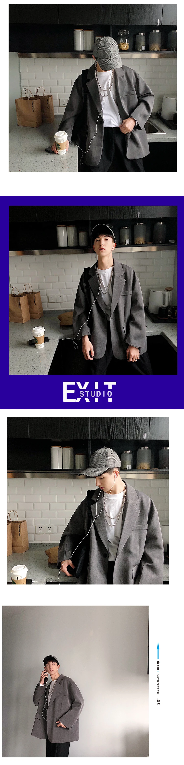 Новая модная свободная однотонная мужская куртка Серый Черный/размер M-XL хаки английский стиль отложной воротник однобортный