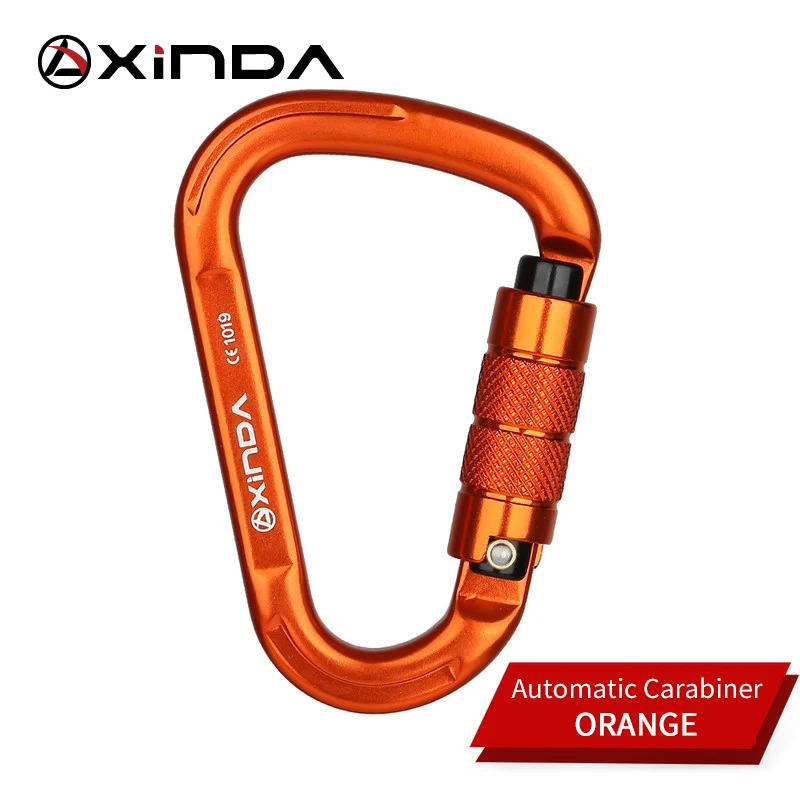 XINDA Открытый скалолазание карабин 25KN соединитель безопасности замок алюминиевый сплав Пружинные ворота пряжки выживания оборудования - Цвет: Auto-Orange