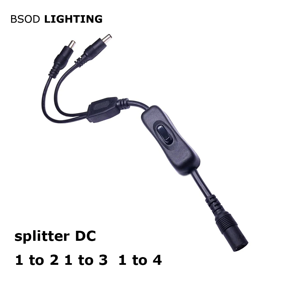 

BSOD Connector DC Splittler with Switch Female to Male 1 to 2 3 4 Extansion Cable 5.5*2.1 No Welding for Led Light Camera CCTV