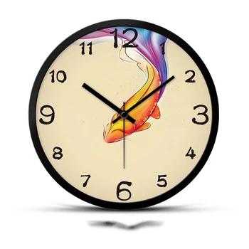 

12/14 Inch Modern Style Wall Clock Fish Pattern for Home Decoration Needle 12 Hours Digital Metal/glass Hanging Watch Clocks Art