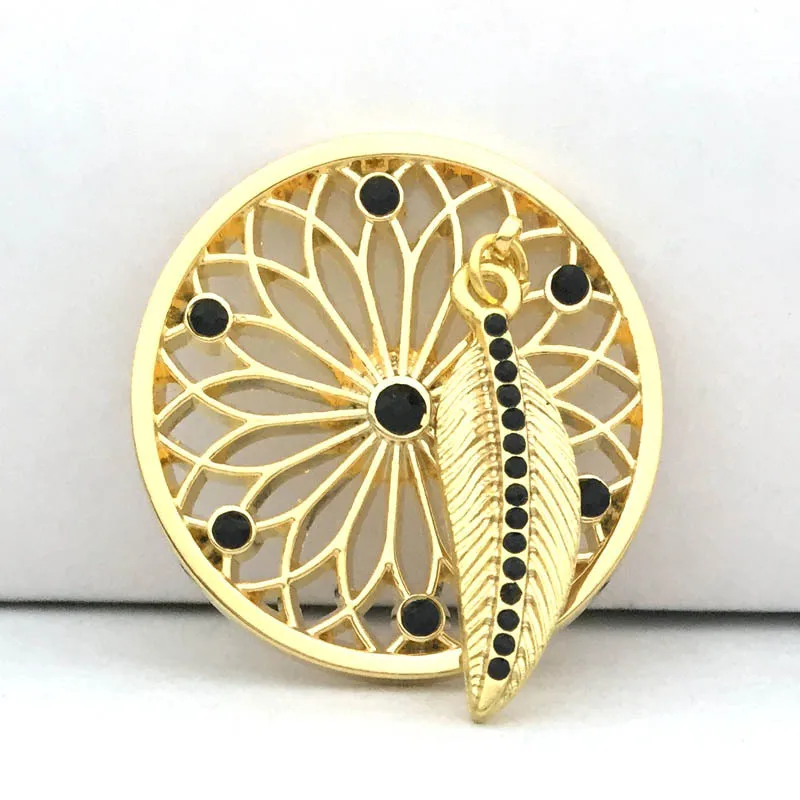Стиль новейший My Coin 33 мм смешанный Монета диск кулон с большими кристаллами для монет держатель ожерелье в женщин ювелирные изделия с пером D - Окраска металла: color  2