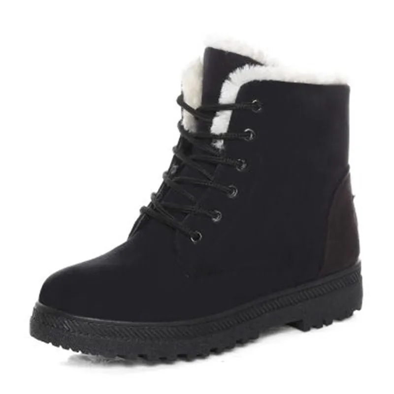 

2019 Women Snow Boots Flat Heels Winter Boots Keep Warm Fur Plush Insole Shoes Lace-up Ankle Boots Woman Mujer Booties Size 44